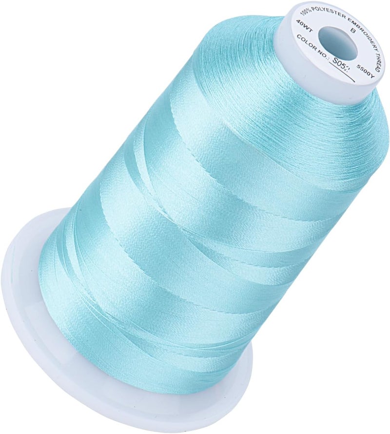 simthread 5500Yds Embroidery Thread, 5000M High-Yardage 40WT 100% Polyester Thread – 170+ Vivid Colors, High-Speed Rated – Compatible with Brother, Singer, Janome & More - Summer Sky S052 - Image 1
